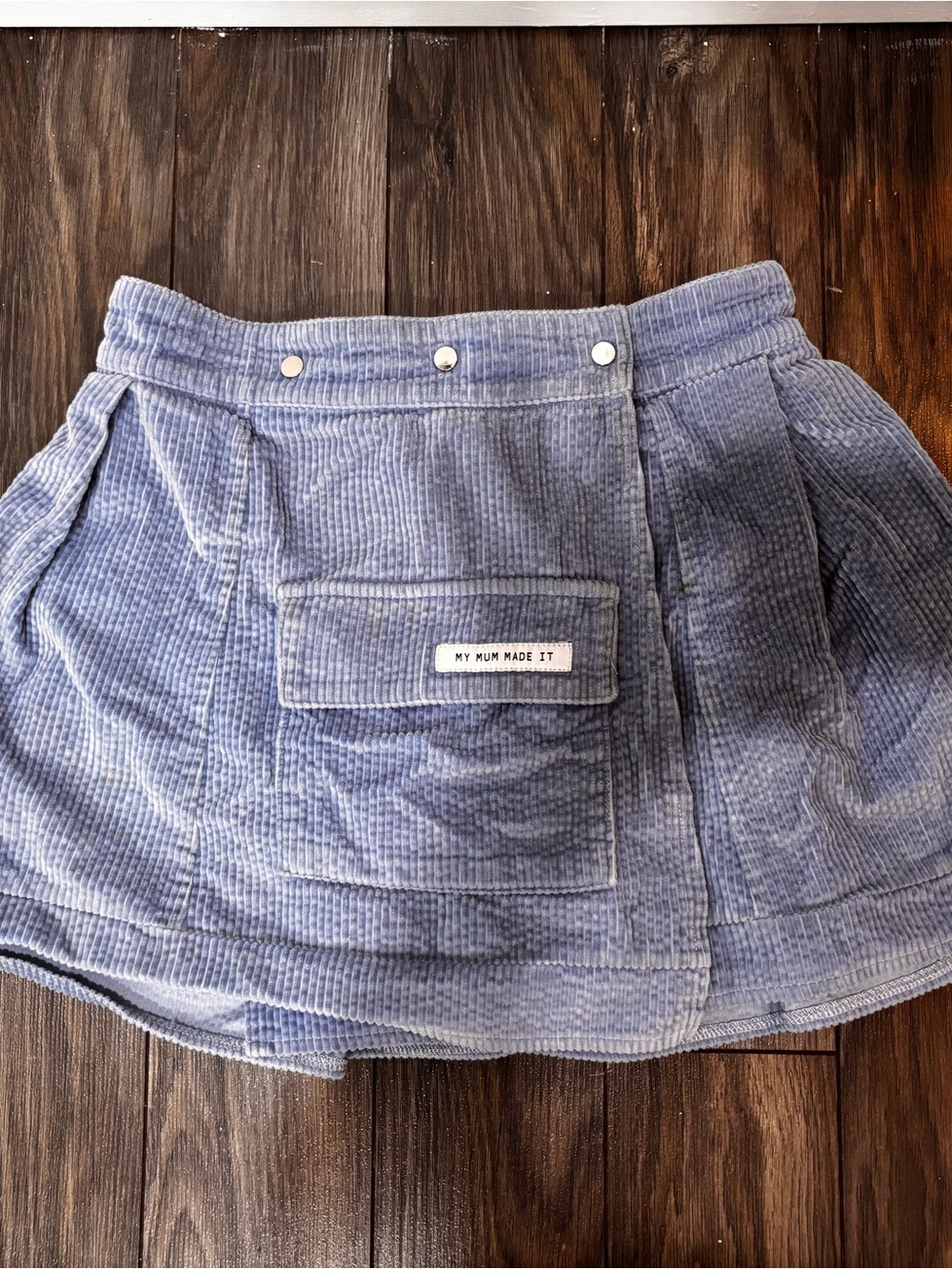 Corduroy Mini Skirt in Dusty Blue with Front Pocket